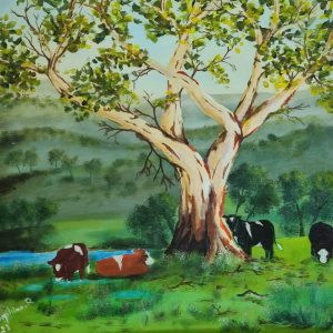 Gumtree on a hill, Hand painted NOT print Josephine Robinson